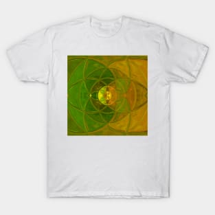 Mosaic Kaleidoscope Flower Green and Yellow T-Shirt